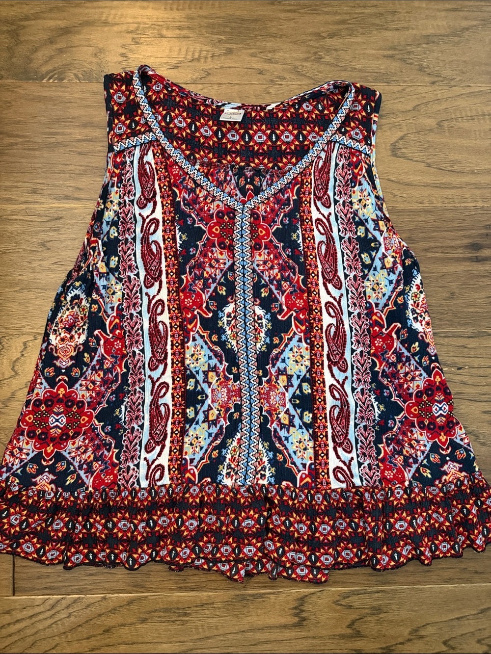 Sleeveless Boho Floral Print Tank Top - Red Multi